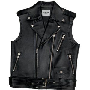 Men's lambskin leather moto vest